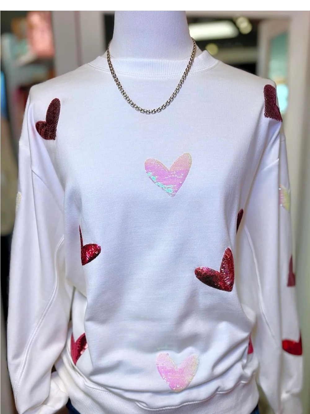 Sequin Heart Crewneck Sweatshirt Mary Square - S NWT